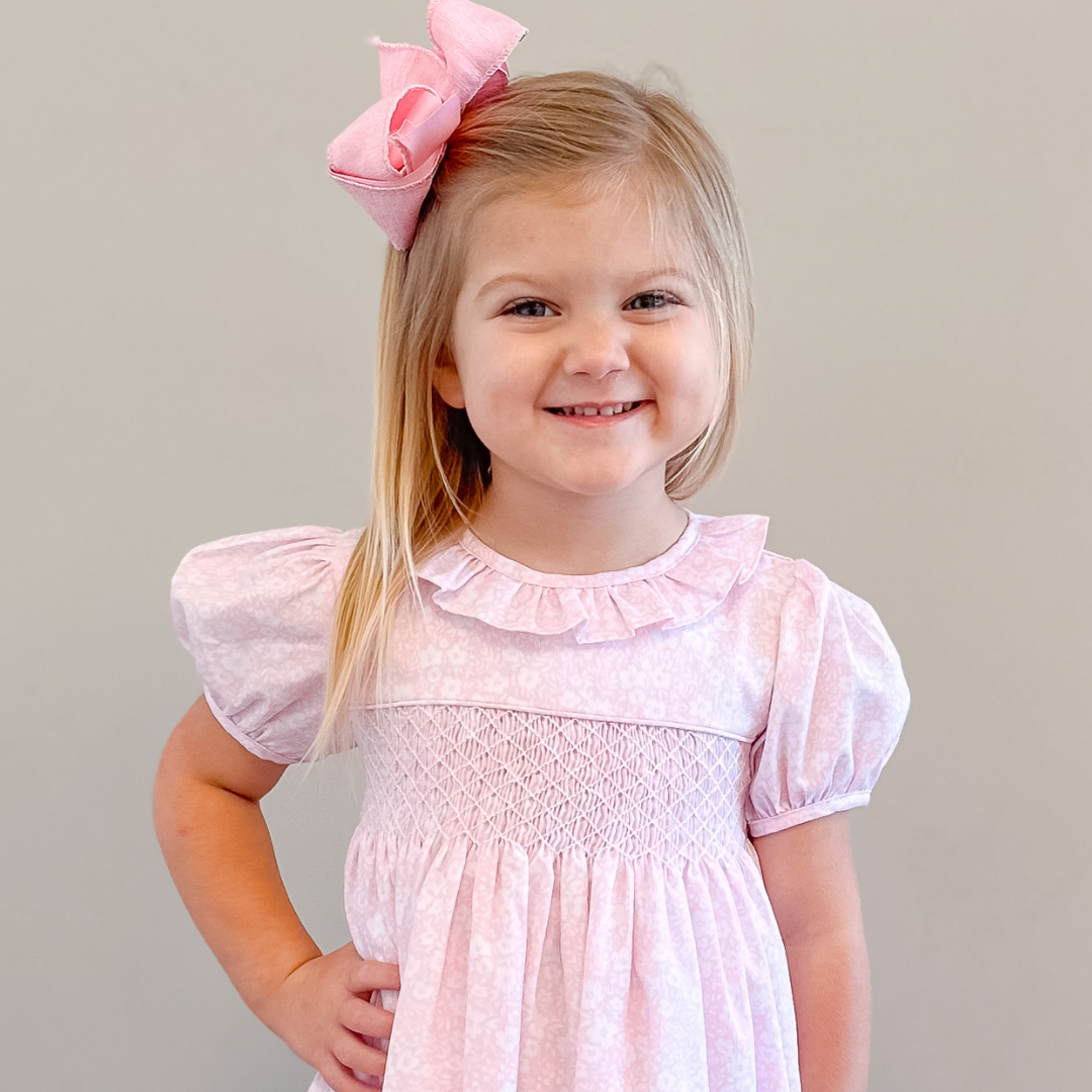 Smocked Geo Dress - Tiny Pink Floral