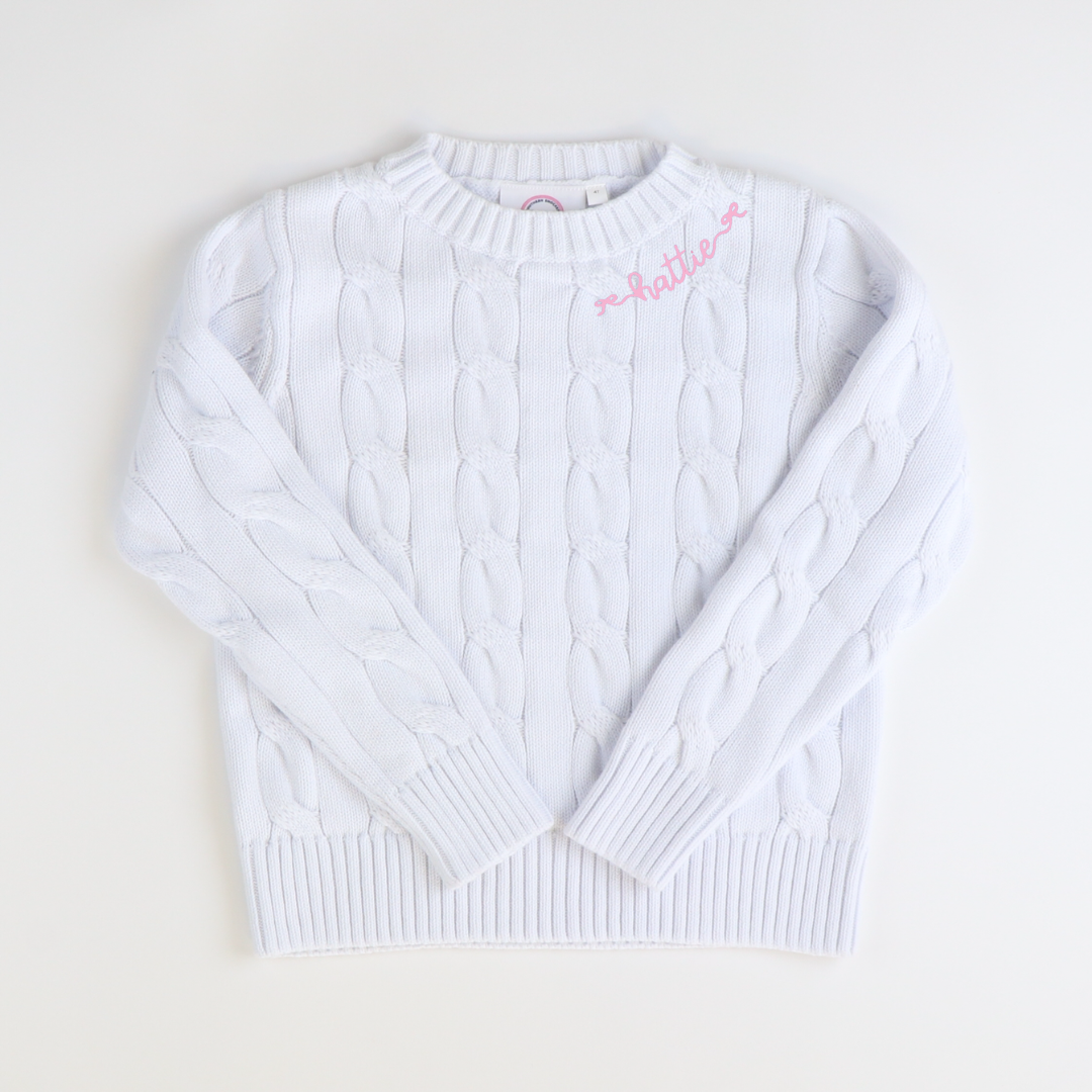 Embroidered Cable Knit Sweater - White