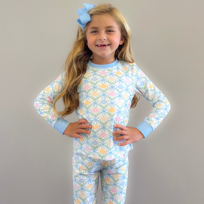 Pajama Set - Pumpkin Blue Bow Trellis - Stellybelly