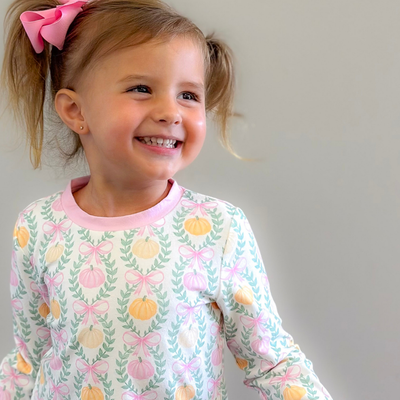 Pajama Set - Pumpkin Pink Bow Trellis - Stellybelly
