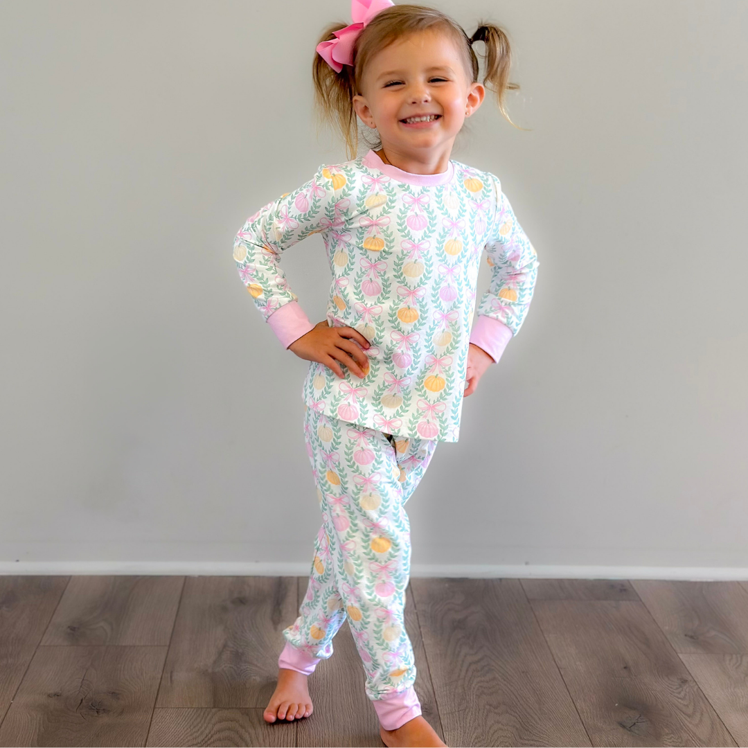 Pajama Set - Pumpkin Pink Bow Trellis - Stellybelly