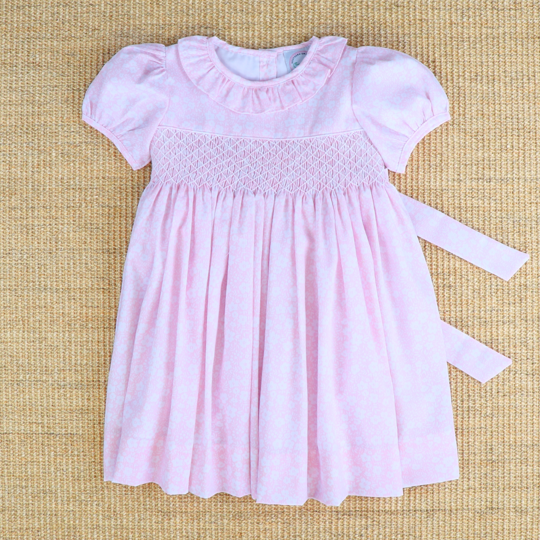 Smocked Geo Dress - Tiny Pink Floral