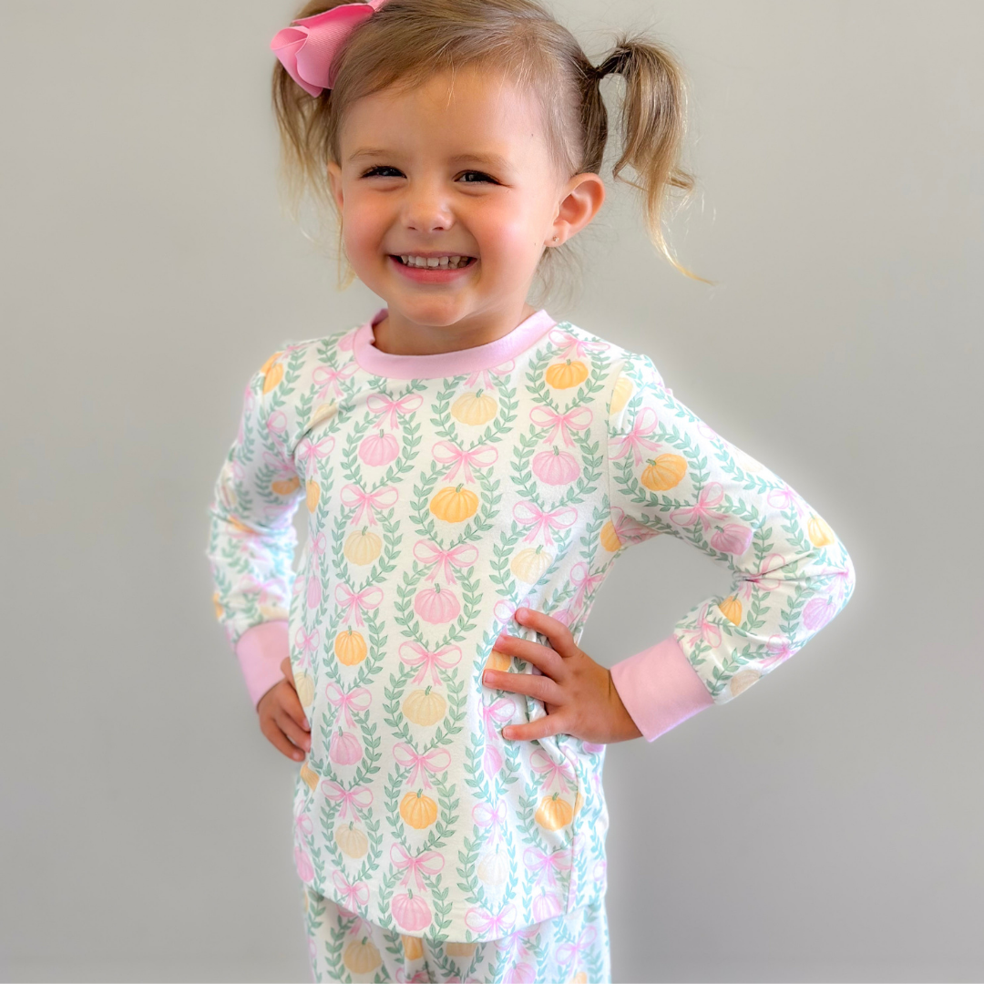 Pajama Set - Pumpkin Pink Bow Trellis - Stellybelly