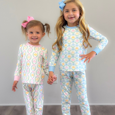 Pajama Set - Pumpkin Blue Bow Trellis - Stellybelly