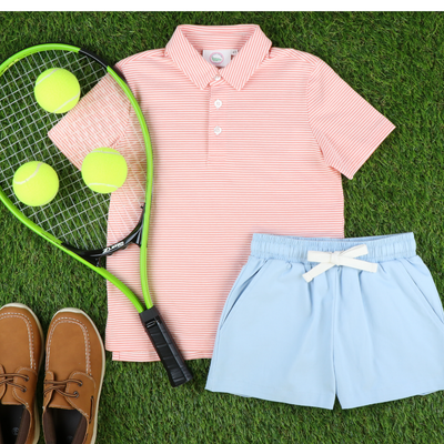 Boys Signature Knit Polo - Coral Thin Stripe - Stellybelly