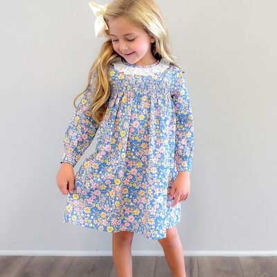 Eyelet Ruffle Dress - Blue Floral - Stellybelly