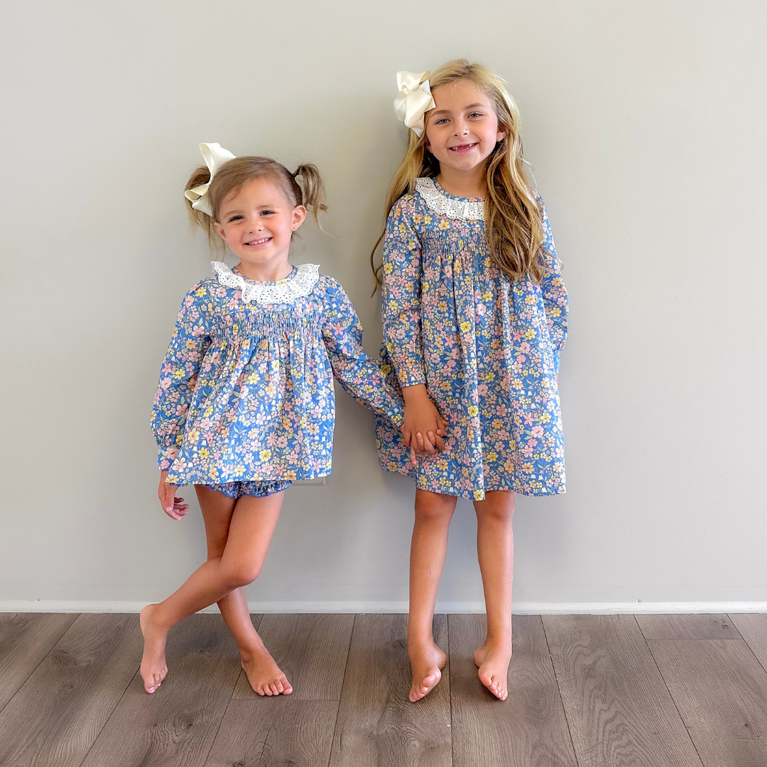 Eyelet Ruffle Set - Blue Floral - Stellybelly