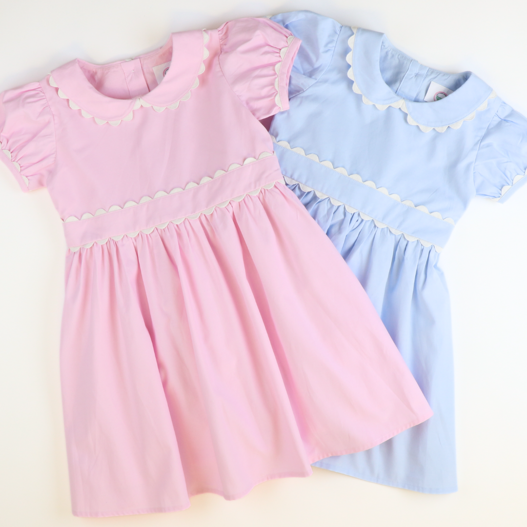 Scalloped Chambray Dress - Light Pink