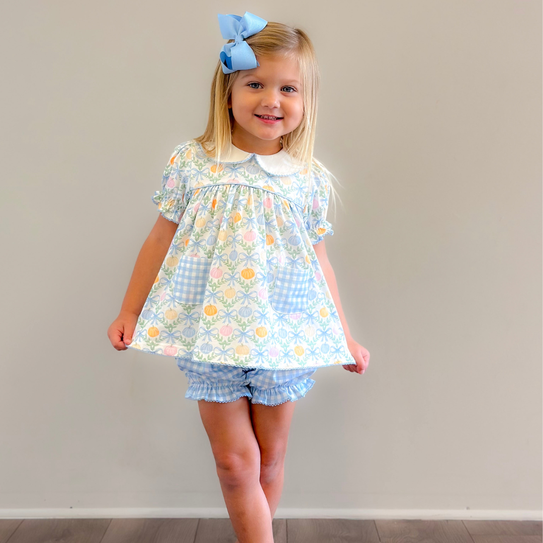 Playground Pocket Set - Pumpkin Blue Bow Trellis - Stellybelly