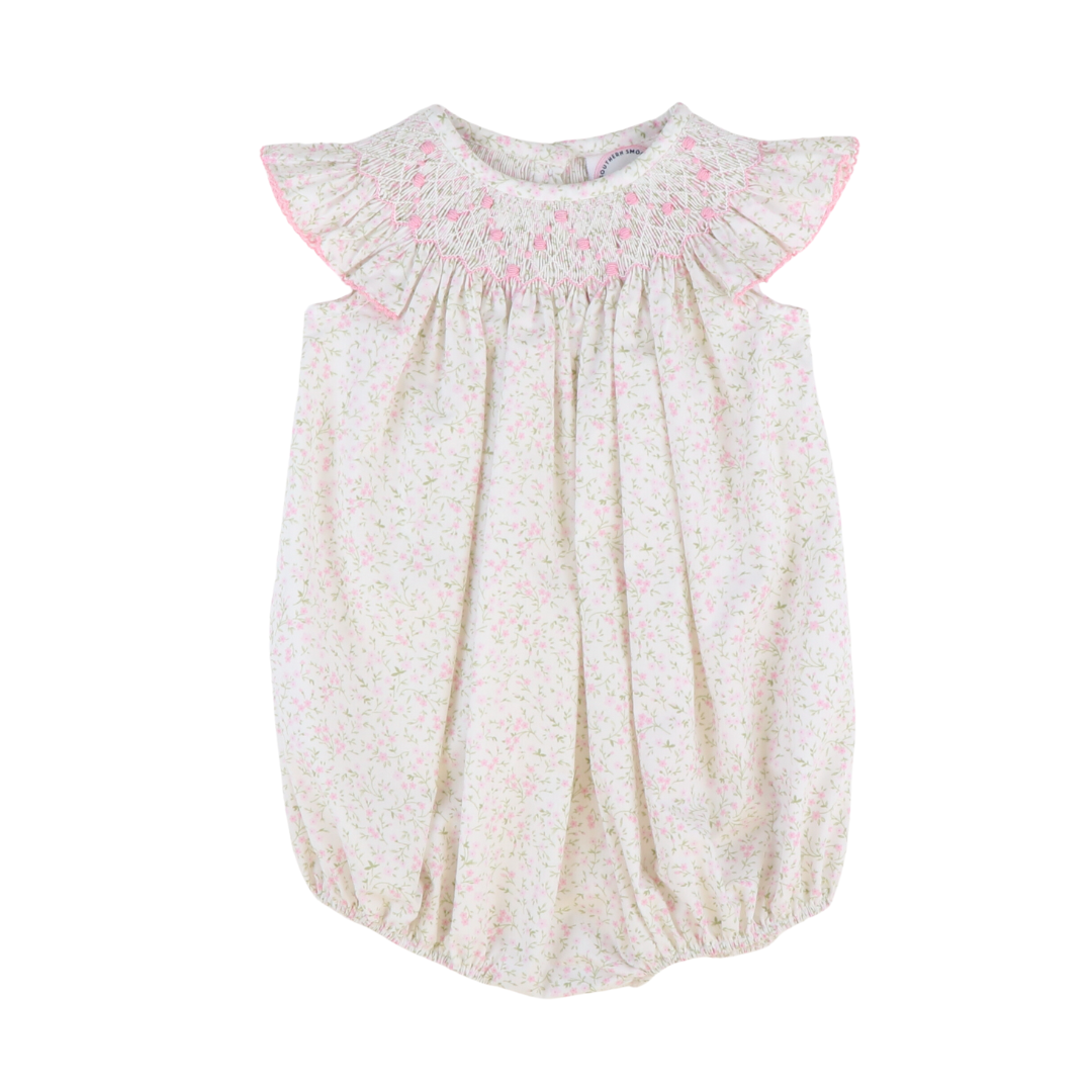 Pink And White Striped Rosette Smocked Dress