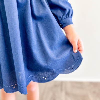 Embroidered Dress - Navy Linen