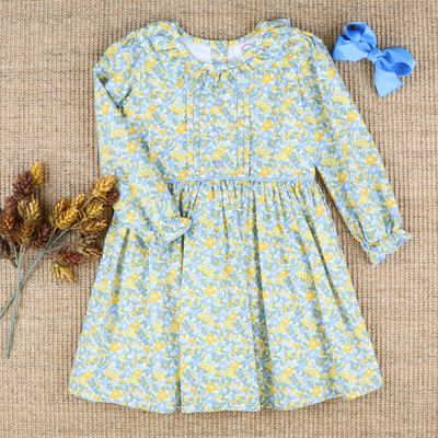 Ruffle Neck Dress - Golden Floral