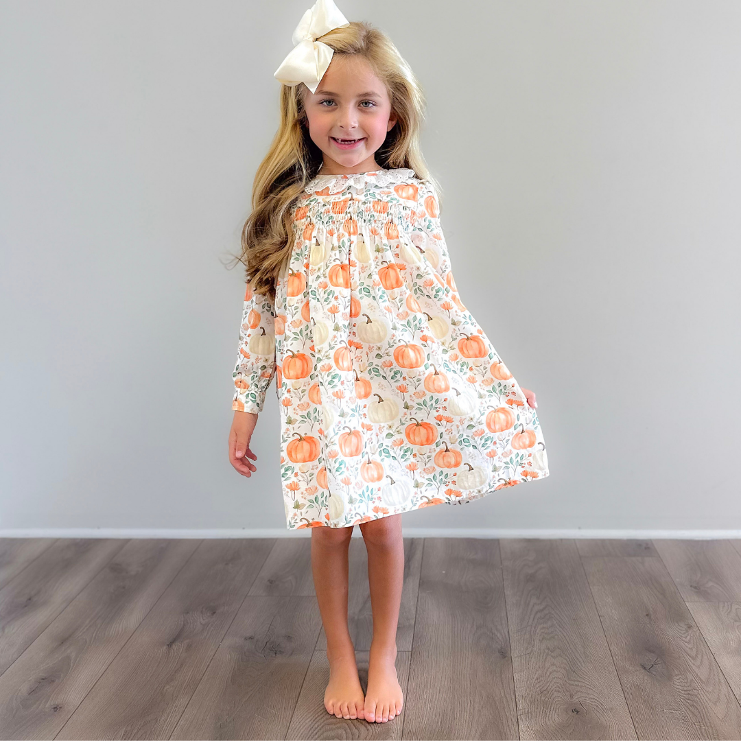 Eyelet Ruffle Dress - Autumn Pumpkins - Stellybelly