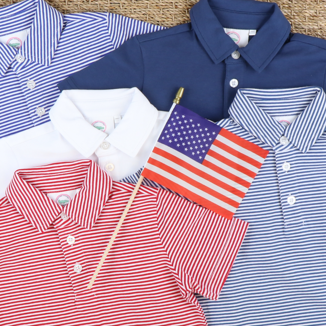 Boys Signature Knit Polo - Slate Blue Thin Stripe