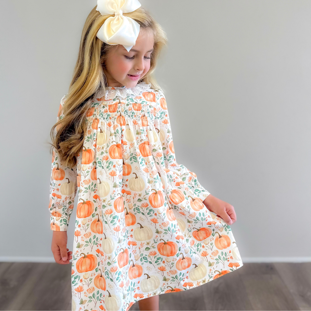 Eyelet Ruffle Dress - Autumn Pumpkins - Stellybelly