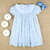 Smocked Ruffle Neck Dress- Pumpkin Blue Bow Trellis
