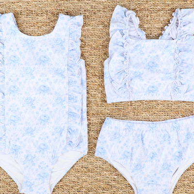 Ruffle Bikini - Blue Fancy Floral - Stellybelly