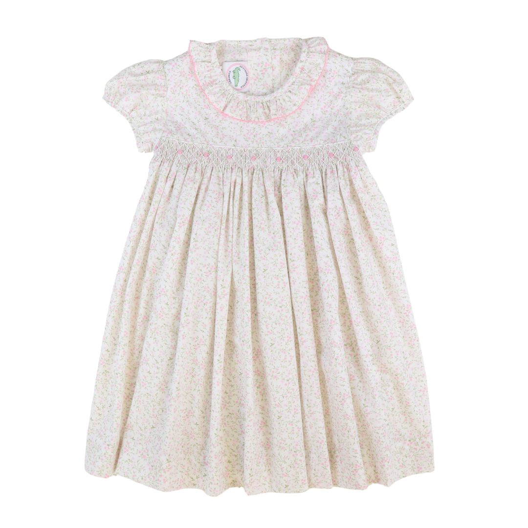 Smocked Rosette Ruffle Dress - Pink Floral - Stellybelly