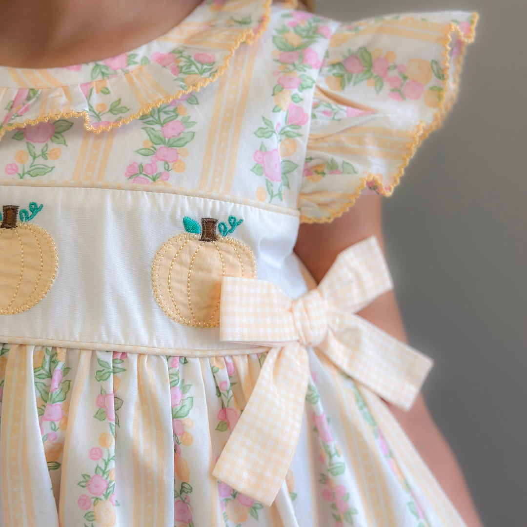 Heirloom Pumpkins Ruffle Neck Dress - Floral Vines - Stellybelly