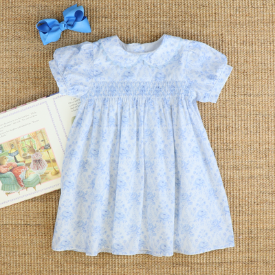 Smocked Geo Dress - Blue Fancy Floral