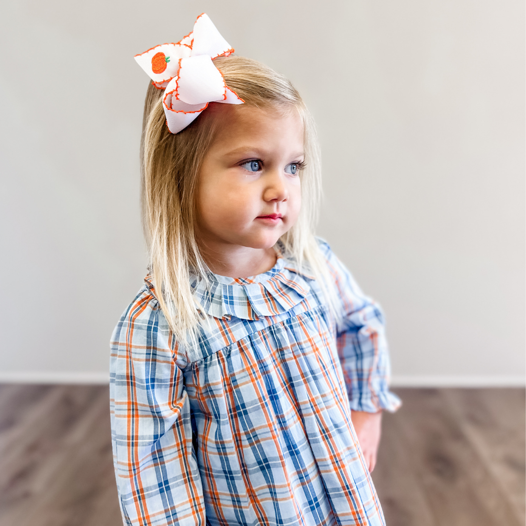 Pleated Ruffle Neck Set - Orange & Blue Plaid