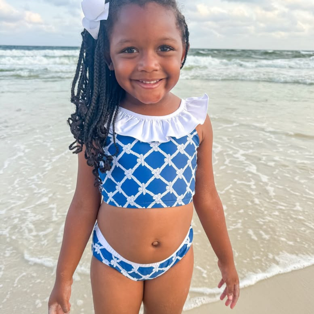 Ruffle Neck Bikini - Nautical Ropes - Stellybelly