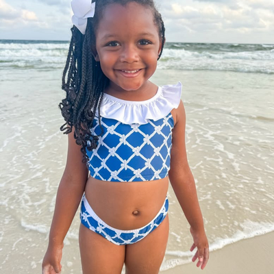 Ruffle Neck Bikini - Nautical Ropes - Stellybelly