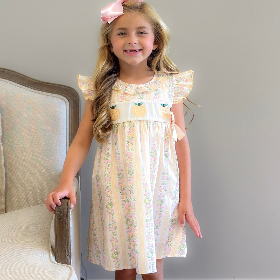 Heirloom Pumpkins Ruffle Neck Dress - Floral Vines - Stellybelly