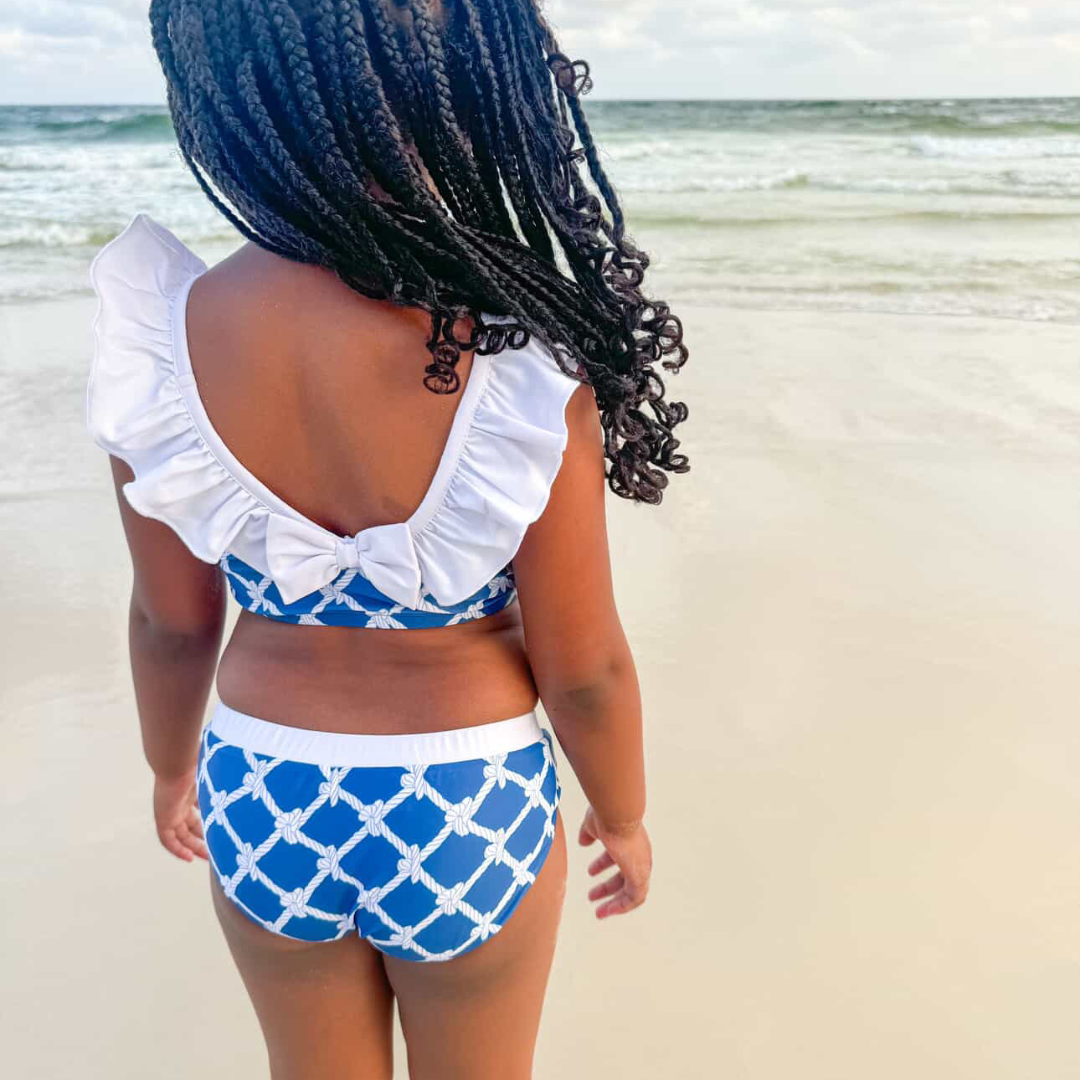 Ruffle Neck Bikini - Nautical Ropes - Stellybelly
