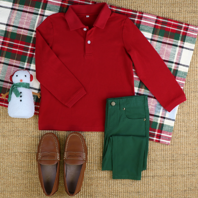 Boys Signature L/S Polo - Holiday Red - Stellybelly