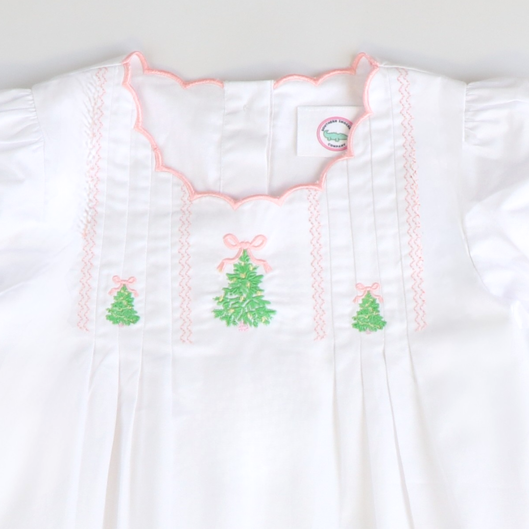 Embroidered Christmas Trees Dress - White