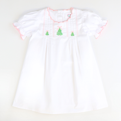 Embroidered Christmas Trees Dress - White