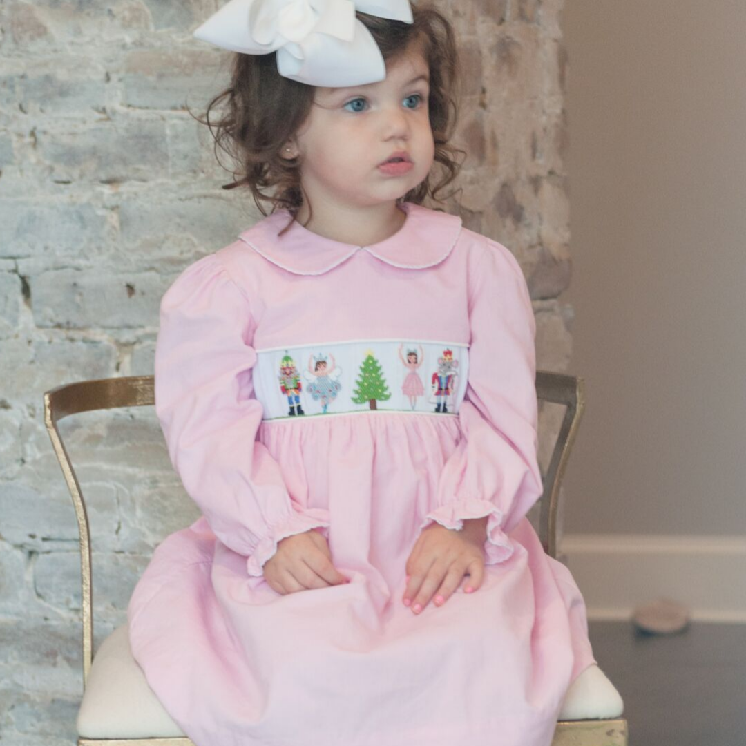 Smocked Nutcracker Collared Long Sleeve Dress - Stellybelly