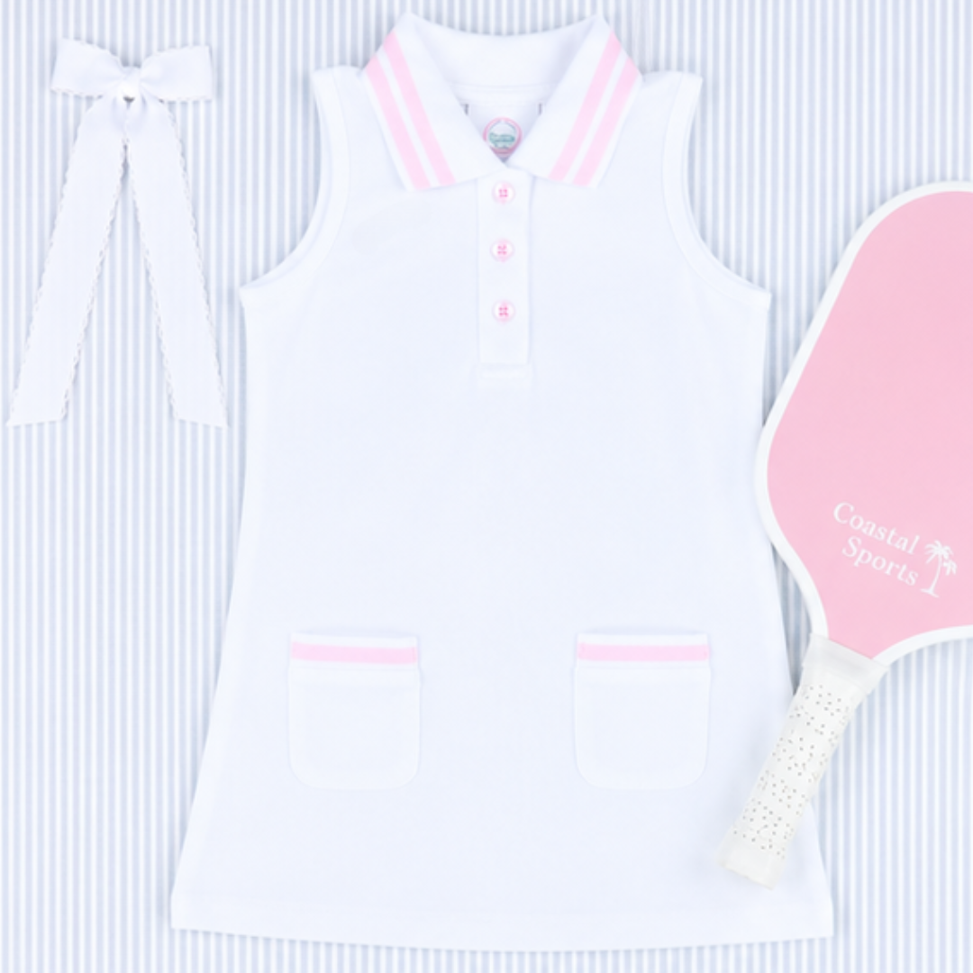 Courtside Tennis Dress - White & Pink