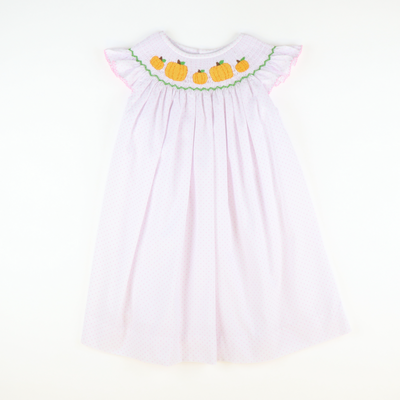 Smocked Pumpkin Patch Bishop- Light Pink Dots