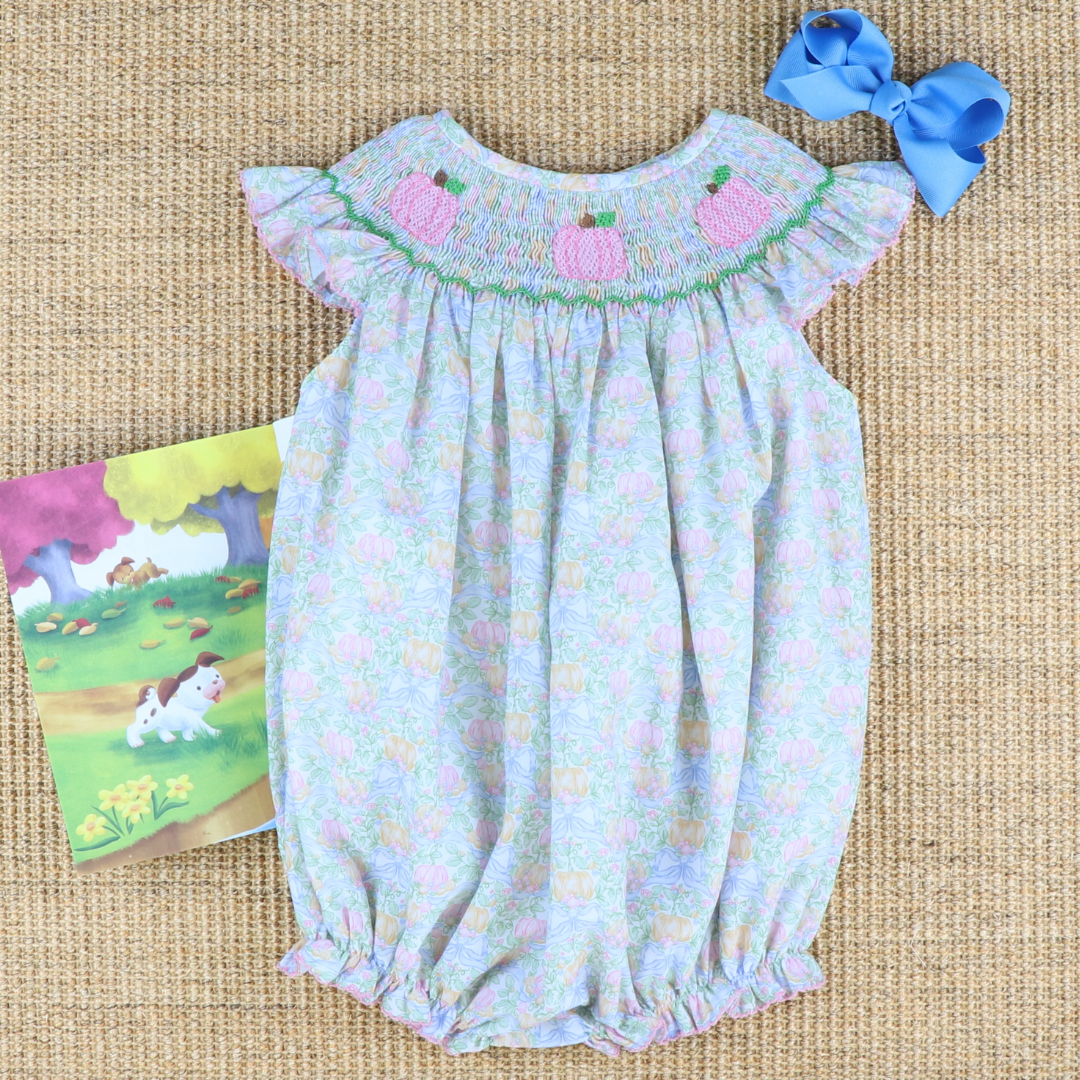 Smocked Pink Pumpkins Girl Bubble - Pumpkins & Vines