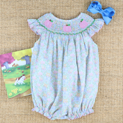 Smocked Pink Pumpkins Girl Bubble - Pumpkins & Vines
