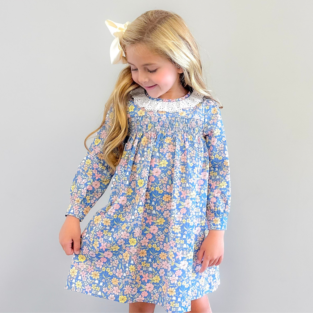 Eyelet Ruffle Dress - Blue Floral - Stellybelly
