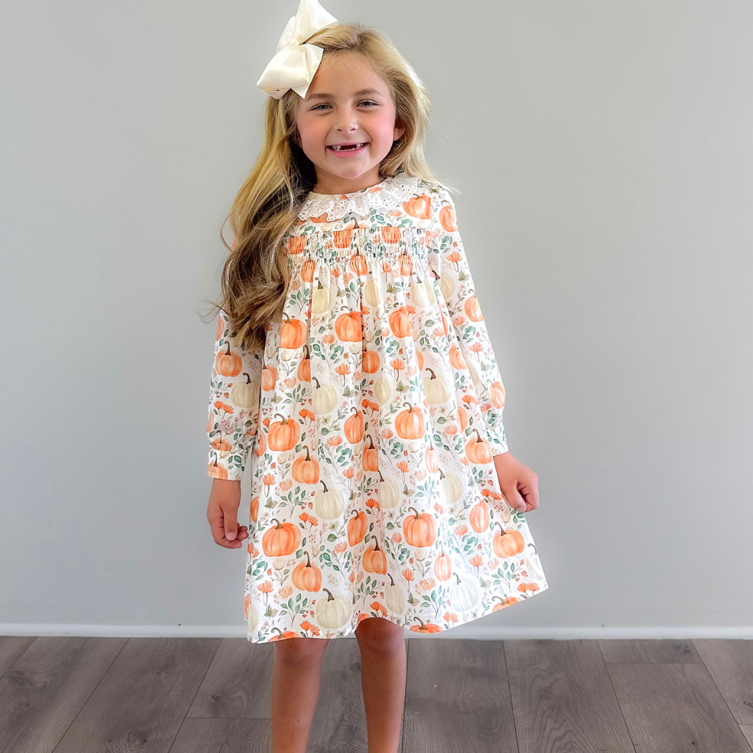 Eyelet Ruffle Dress - Autumn Pumpkins - Stellybelly