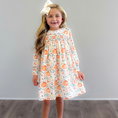 Eyelet Ruffle Dress - Autumn Pumpkins - Stellybelly