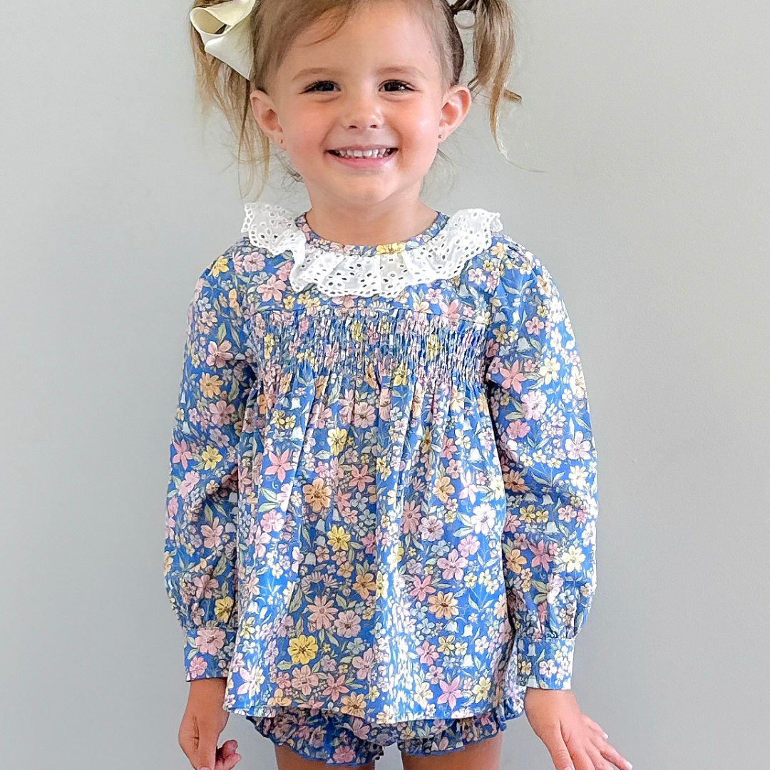 Eyelet Ruffle Set - Blue Floral - Stellybelly