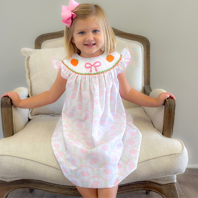 Smocked Pink Bow & Pumpkins Bishop- Pumpkin Lattice - Stellybelly