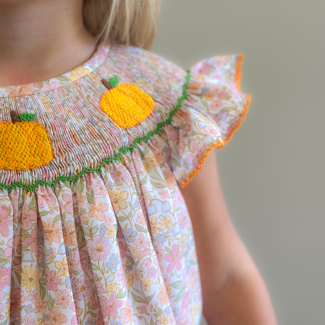 Smocked Pumpkins Bishop - Fall Floral - Stellybelly