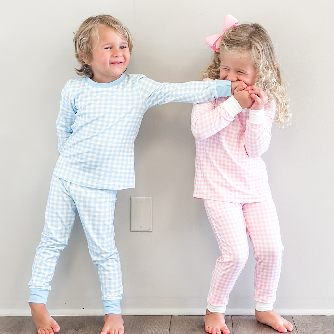 Long Sleeve Pajamas - Light Blue Check