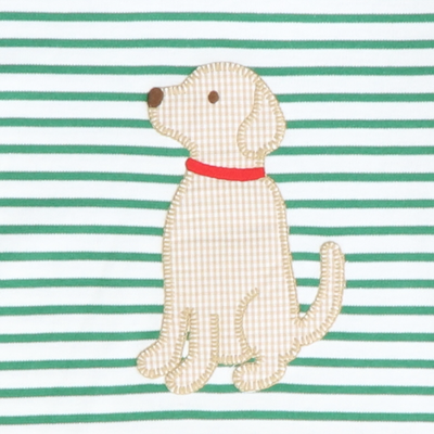 Appliquéd Labrador Long Sleeve Shirt - Christmas Green Stripe Knit - Stellybelly