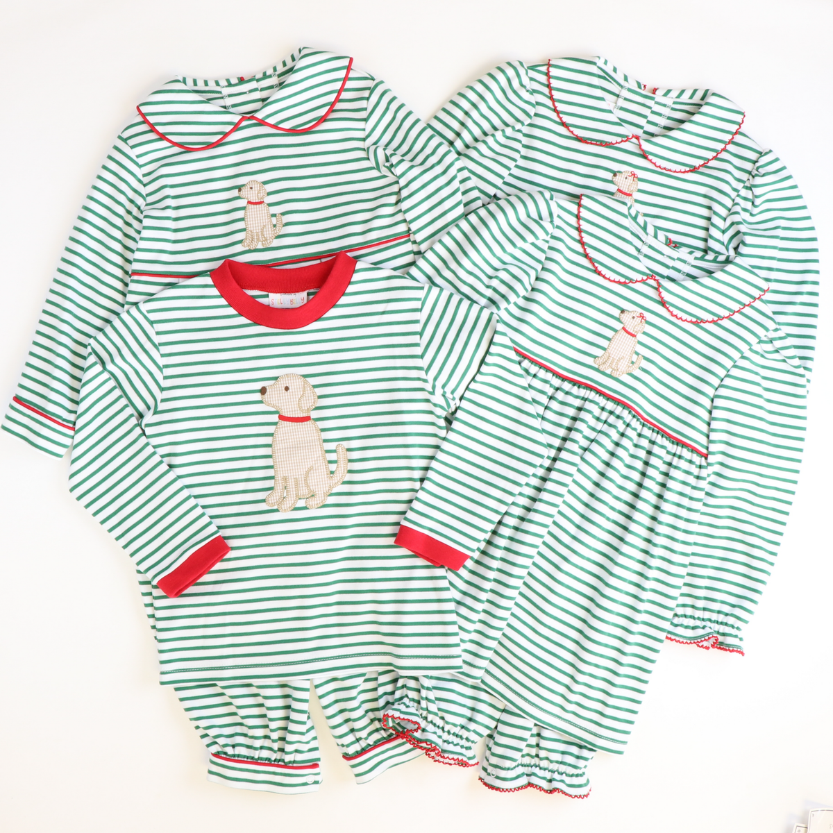 Appliquéd Labrador Long Sleeve Shirt - Christmas Green Stripe Knit - Stellybelly