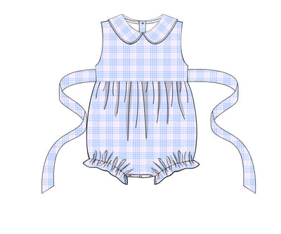 Sunday Brunch Girl Bubble - Blue & Pink Plaid Seersucker