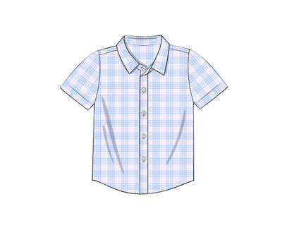 Signature Button Down Shirt - Blue & Pink Plaid Seersucker