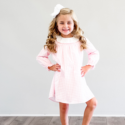 Ruffle Collar Dress - Light Pink Check