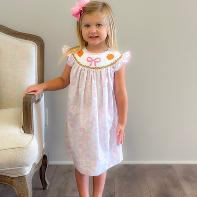Smocked Pink Bow & Pumpkins Bishop- Pumpkin Lattice